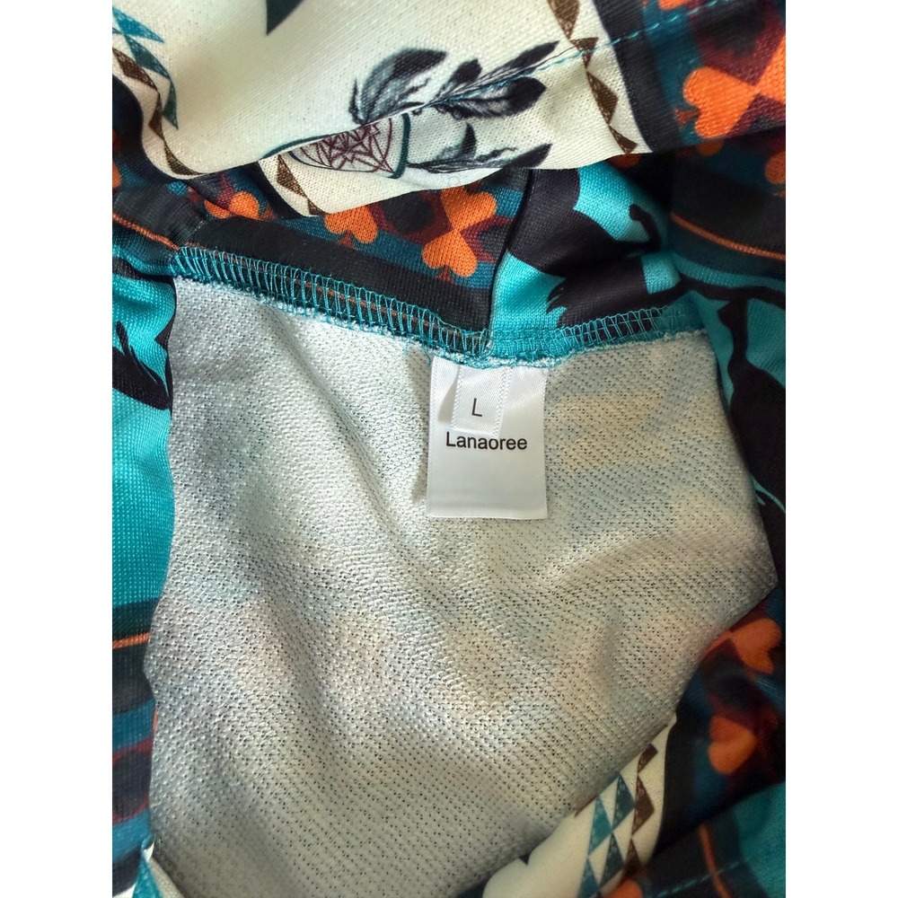 anaoree Women's Large Southwestern Horse Print Hoodie Teal Cream Western Boho - Picture 7 of 9